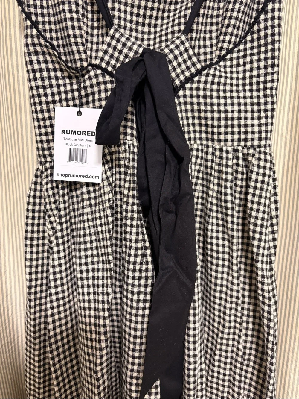 Rumored Black & Cream Gingham Square-Neck Midi Dress - Picture 5 of 5